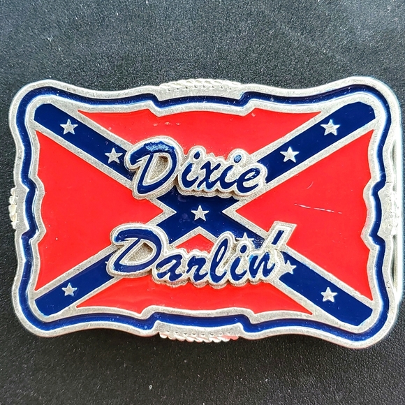 Vintage Dixie Darlin' Belt Buckle Red Blue Stars Enamel Made in the USA - Picture 1 of 7